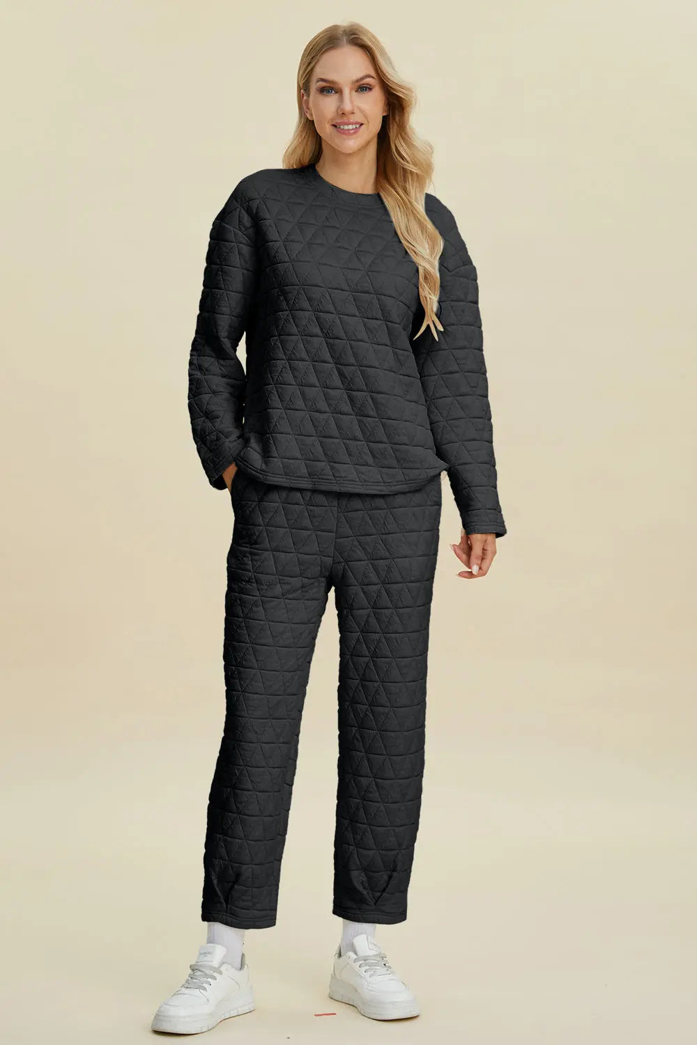 Double Take Full Size Texture Round Neck Long Sleeve Top and Pants Set - Image #9