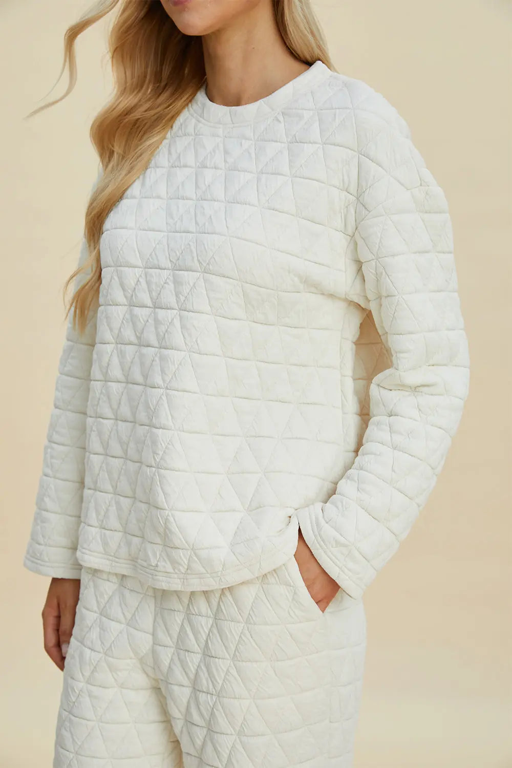 Double Take Full Size Texture Round Neck Long Sleeve Top and Pants Set - Image #6