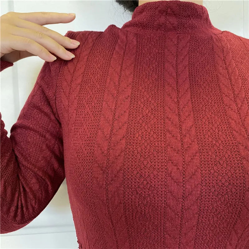 Solid Color Knitted Sweater Base Dress