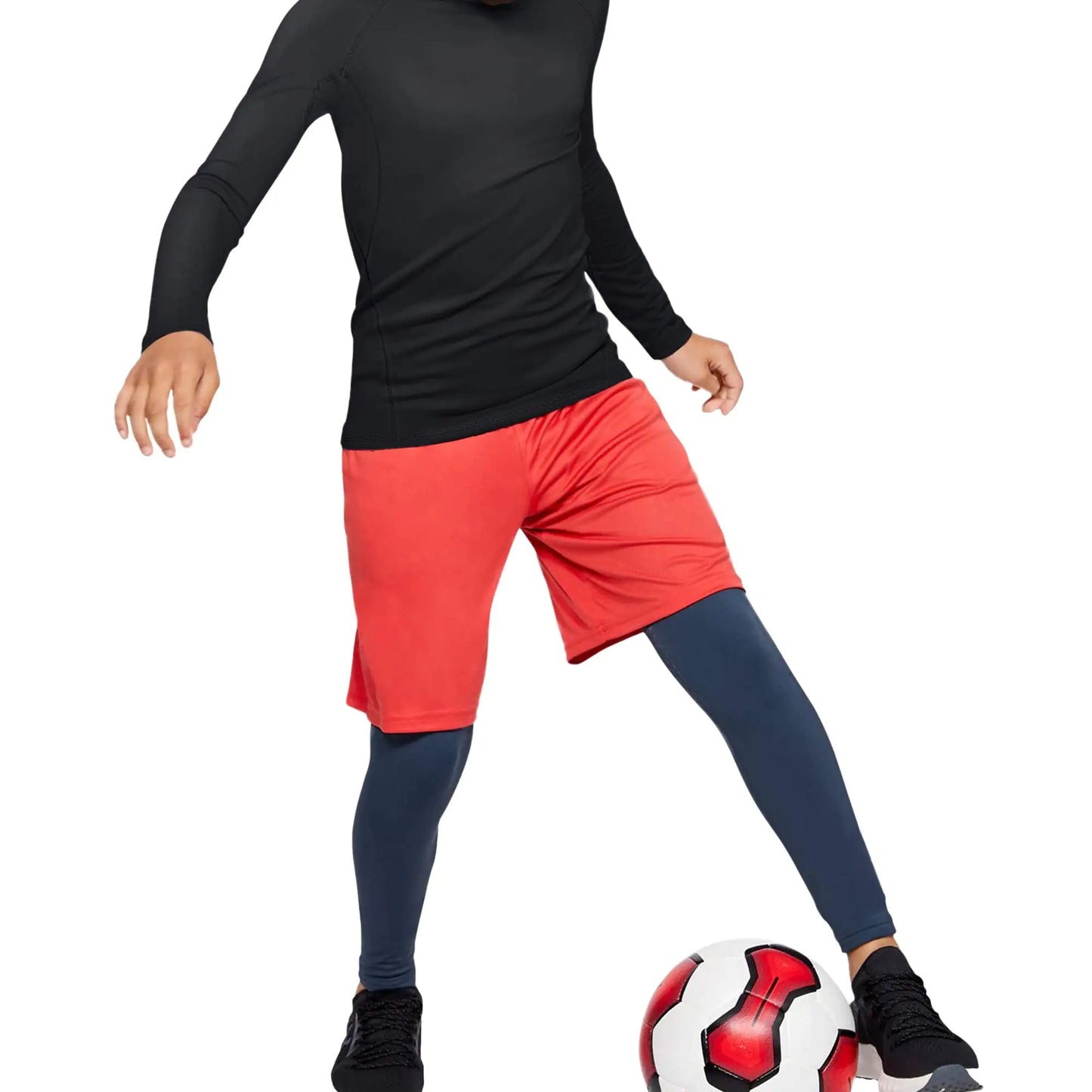 TELALEO 4, 3, 2, 5/1 Pack Boys' Girls' Compression Shirts Youth Long Sleeve Undershirt Sports Moisture Wicking Baselayer X-Large 3black