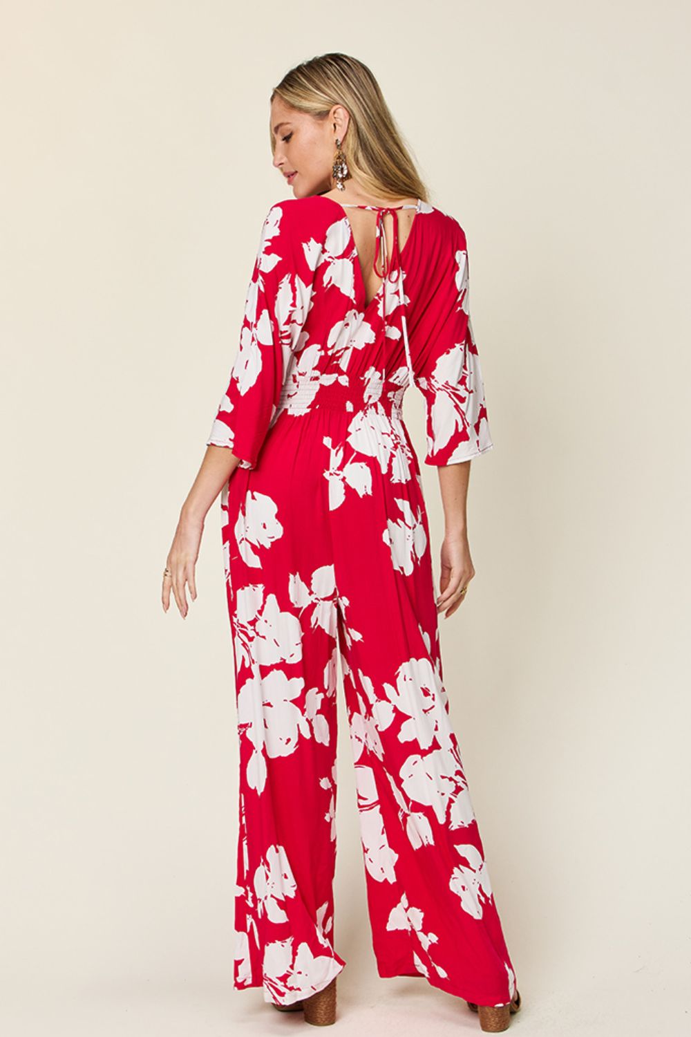 Double Take Full Size Tie Back Wide Leg Jumpsuit