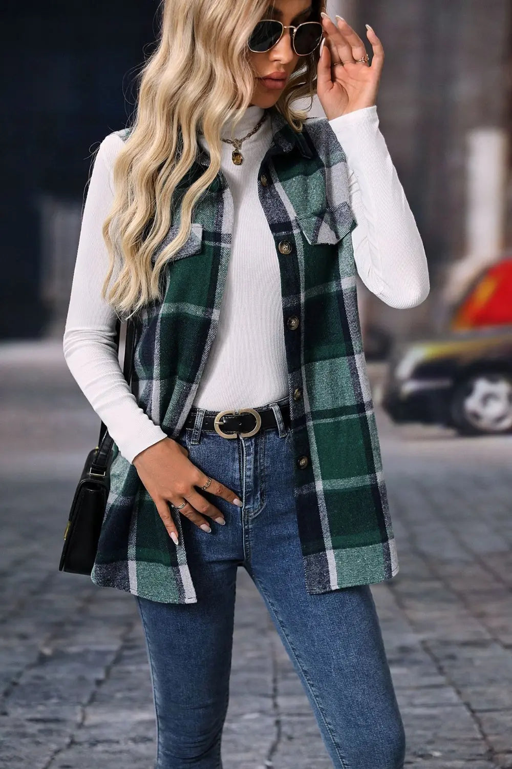 Plaid Button Up Vest Coat - Image #7