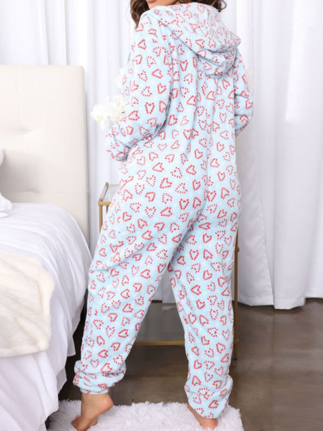 Zip Up Long Sleeve Hooded Lounge Jumpsuit