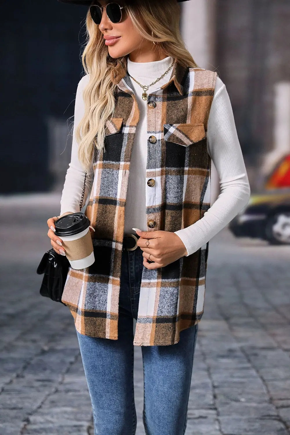 Plaid Button Up Vest Coat - Image #21