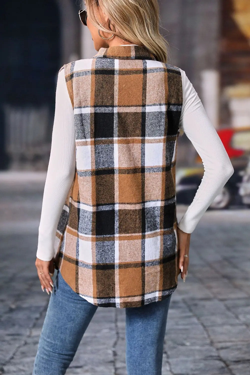 Plaid Button Up Vest Coat - Image #24