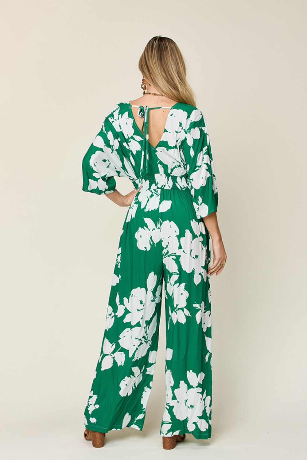 Double Take Full Size Tie Back Wide Leg Jumpsuit