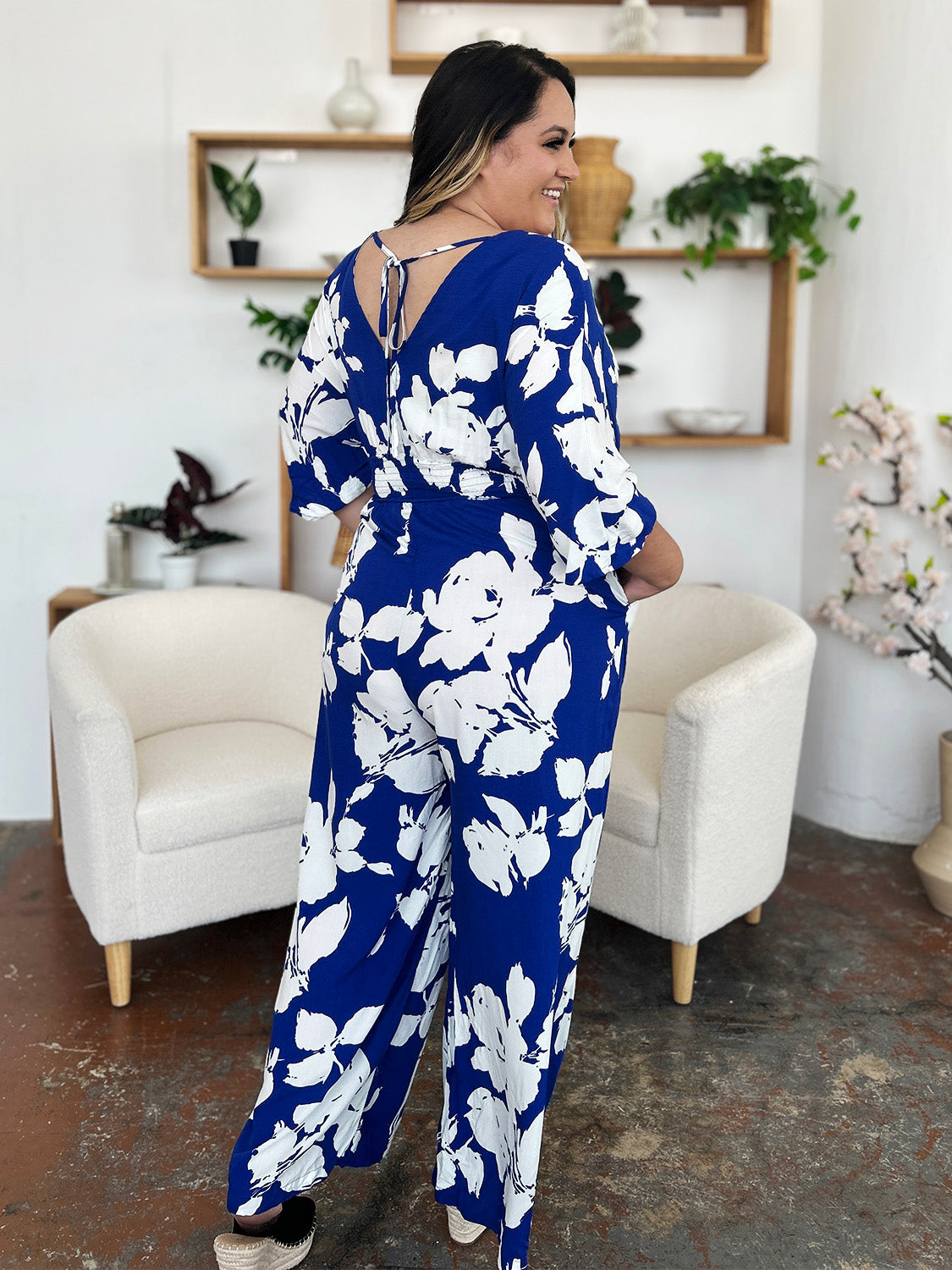 Double Take Full Size Tie Back Wide Leg Jumpsuit