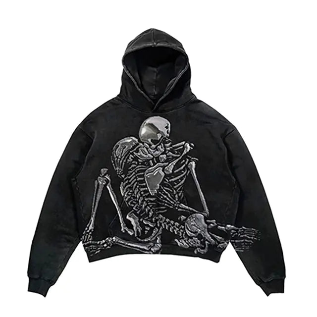 Men's Hip Hop Goth Skull Long Sleeve Oversized Hoodies