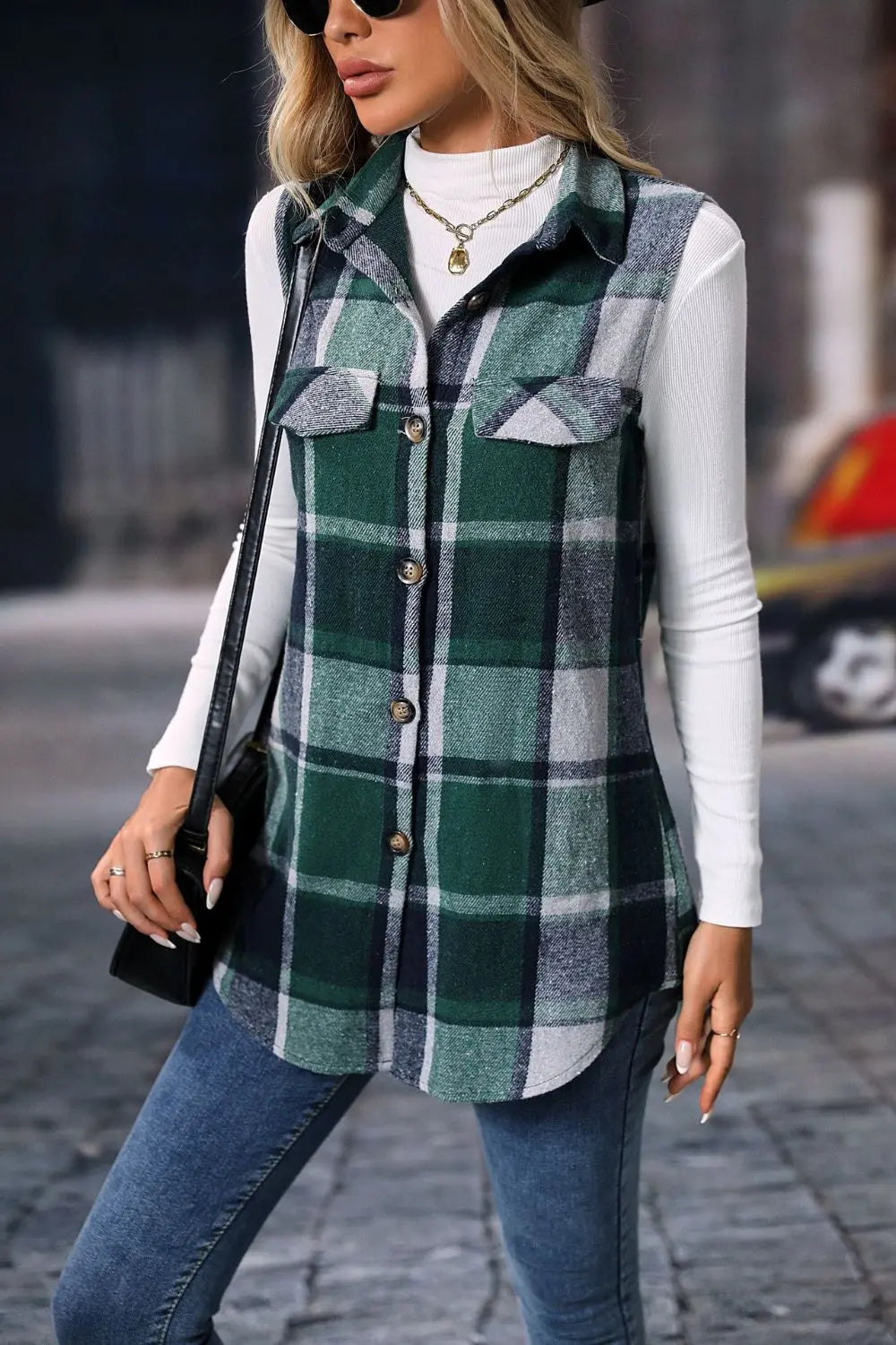 Plaid Button Up Vest Coat - Image #10