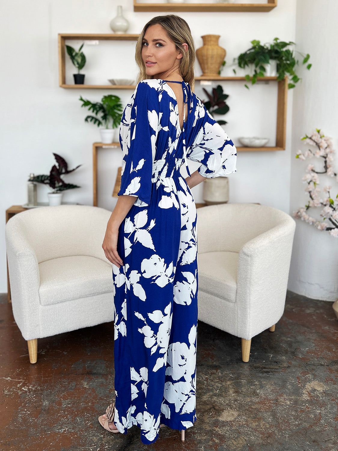 Double Take Full Size Tie Back Wide Leg Jumpsuit