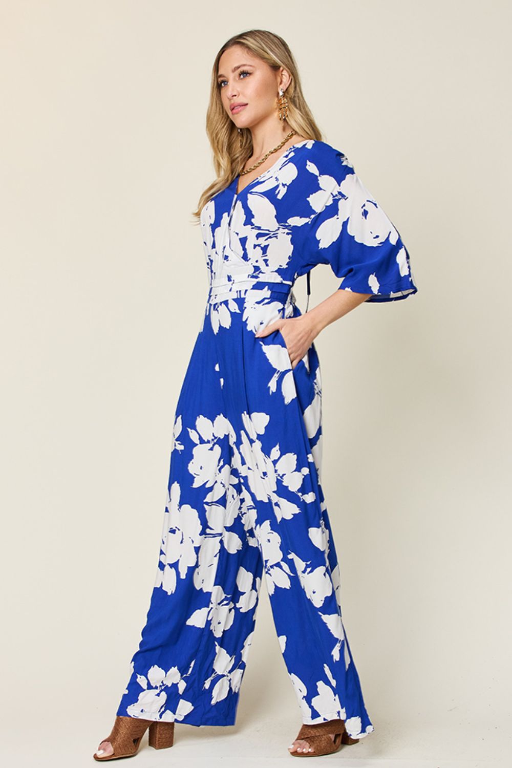 Double Take Full Size Tie Back Wide Leg Jumpsuit