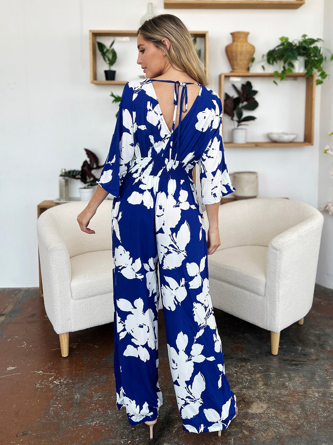 Double Take Full Size Tie Back Wide Leg Jumpsuit