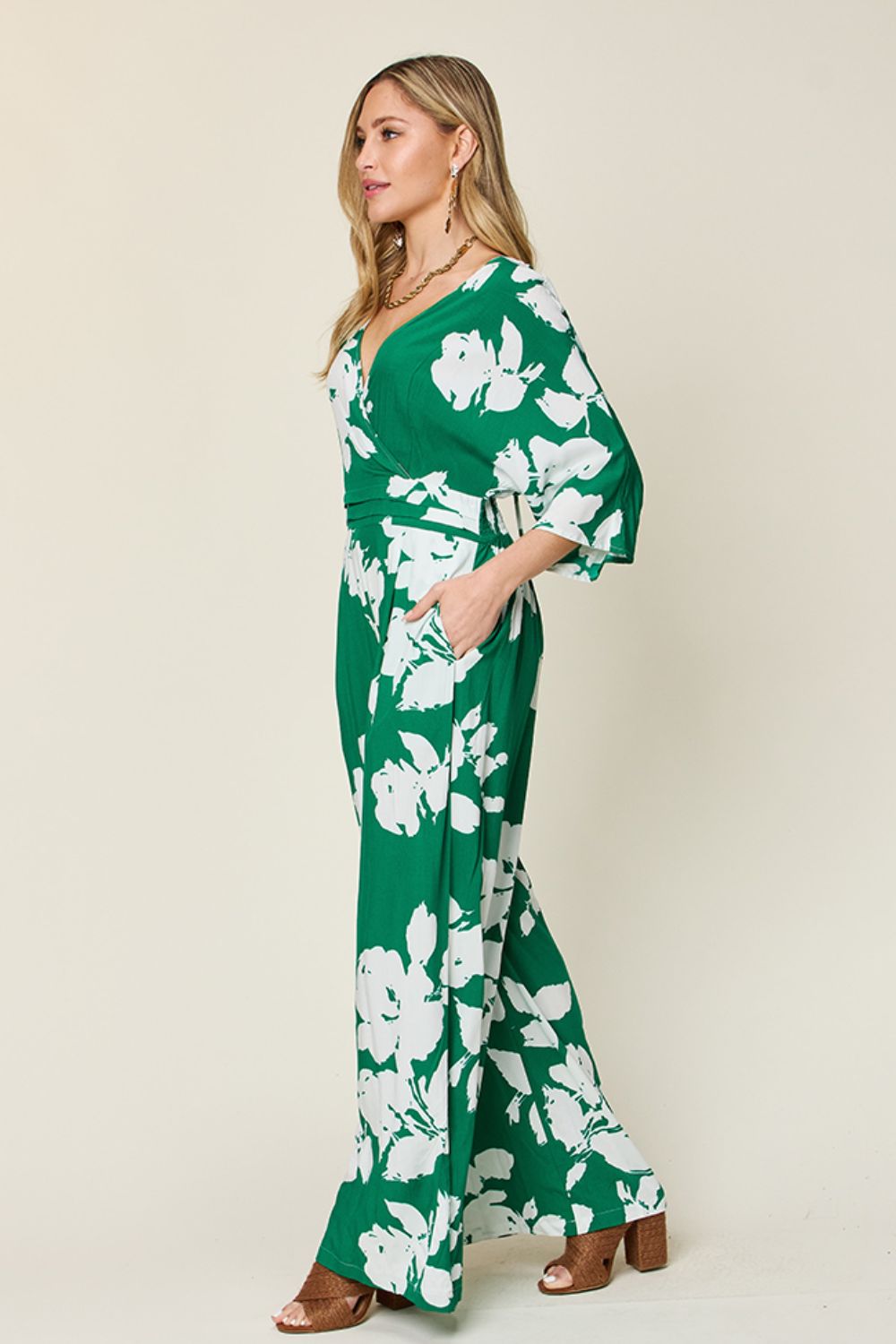 Double Take Full Size Tie Back Wide Leg Jumpsuit