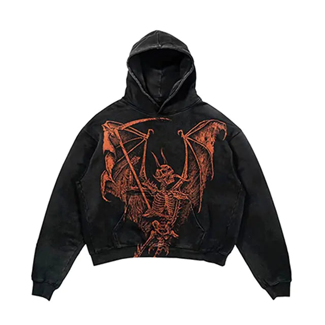 Men's Hip Hop Goth Skull Long Sleeve Oversized Hoodies