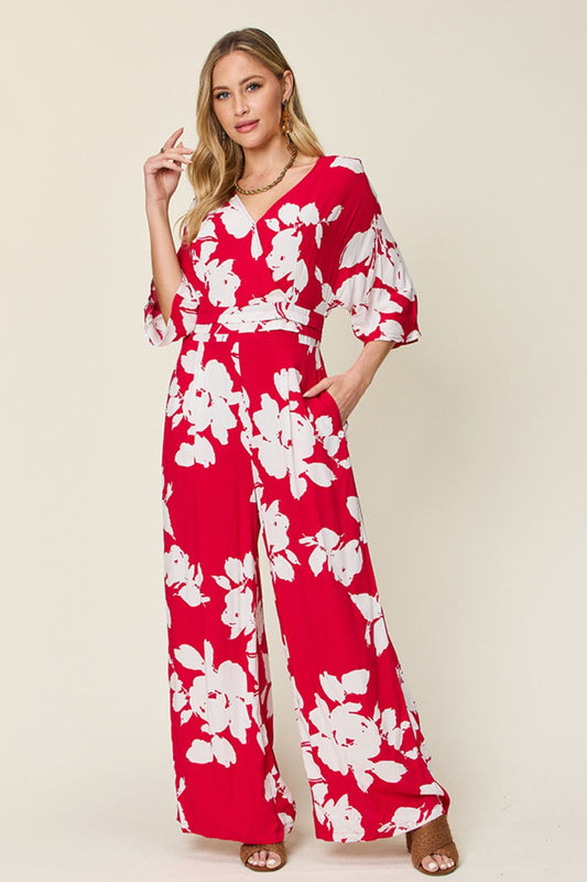 Double Take Full Size Tie Back Wide Leg Jumpsuit