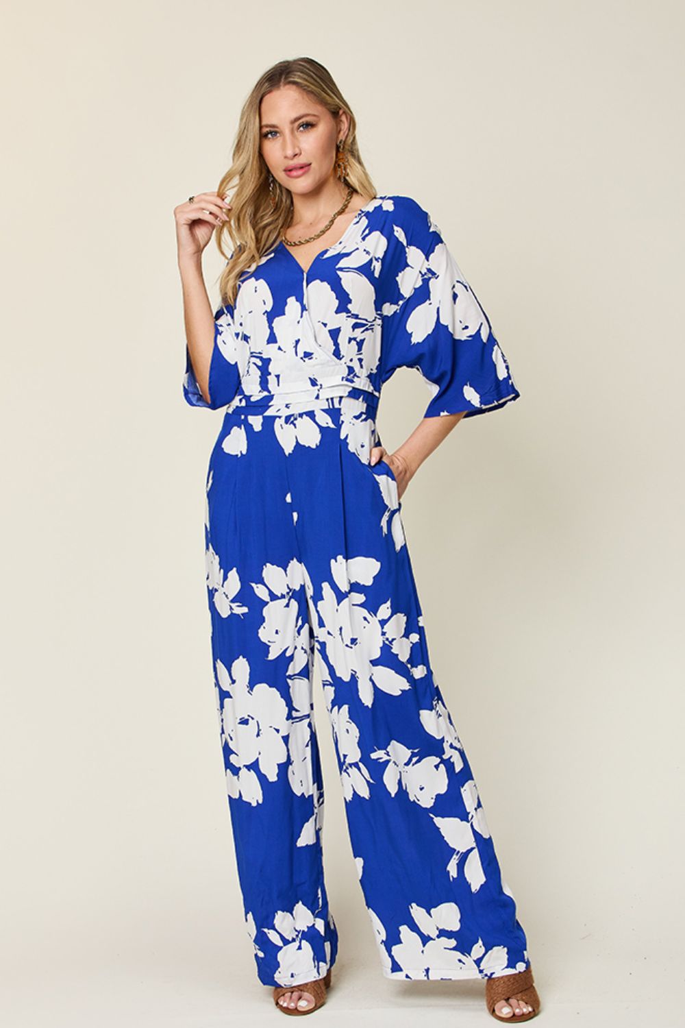 Double Take Full Size Tie Back Wide Leg Jumpsuit