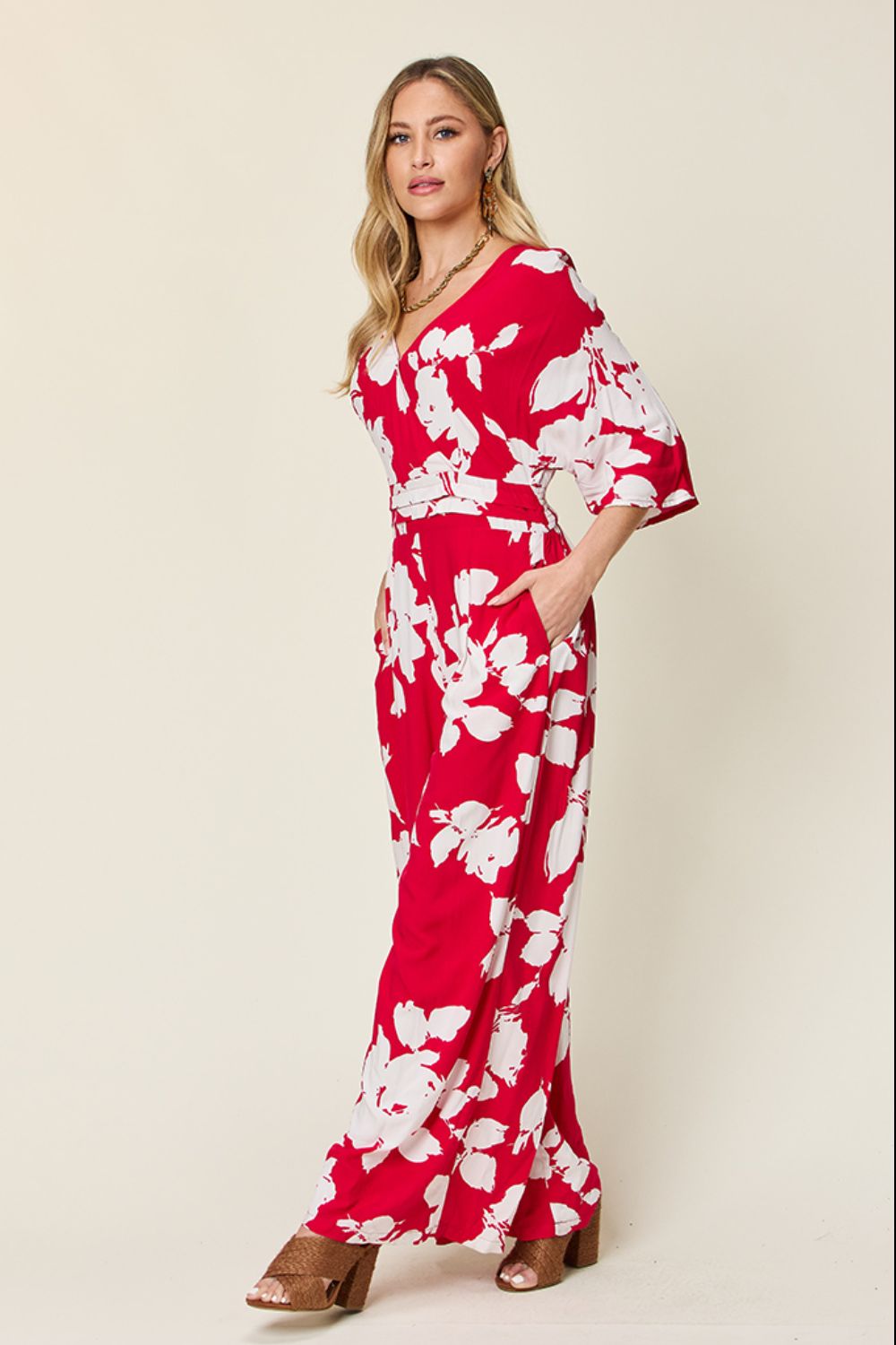 Double Take Full Size Tie Back Wide Leg Jumpsuit