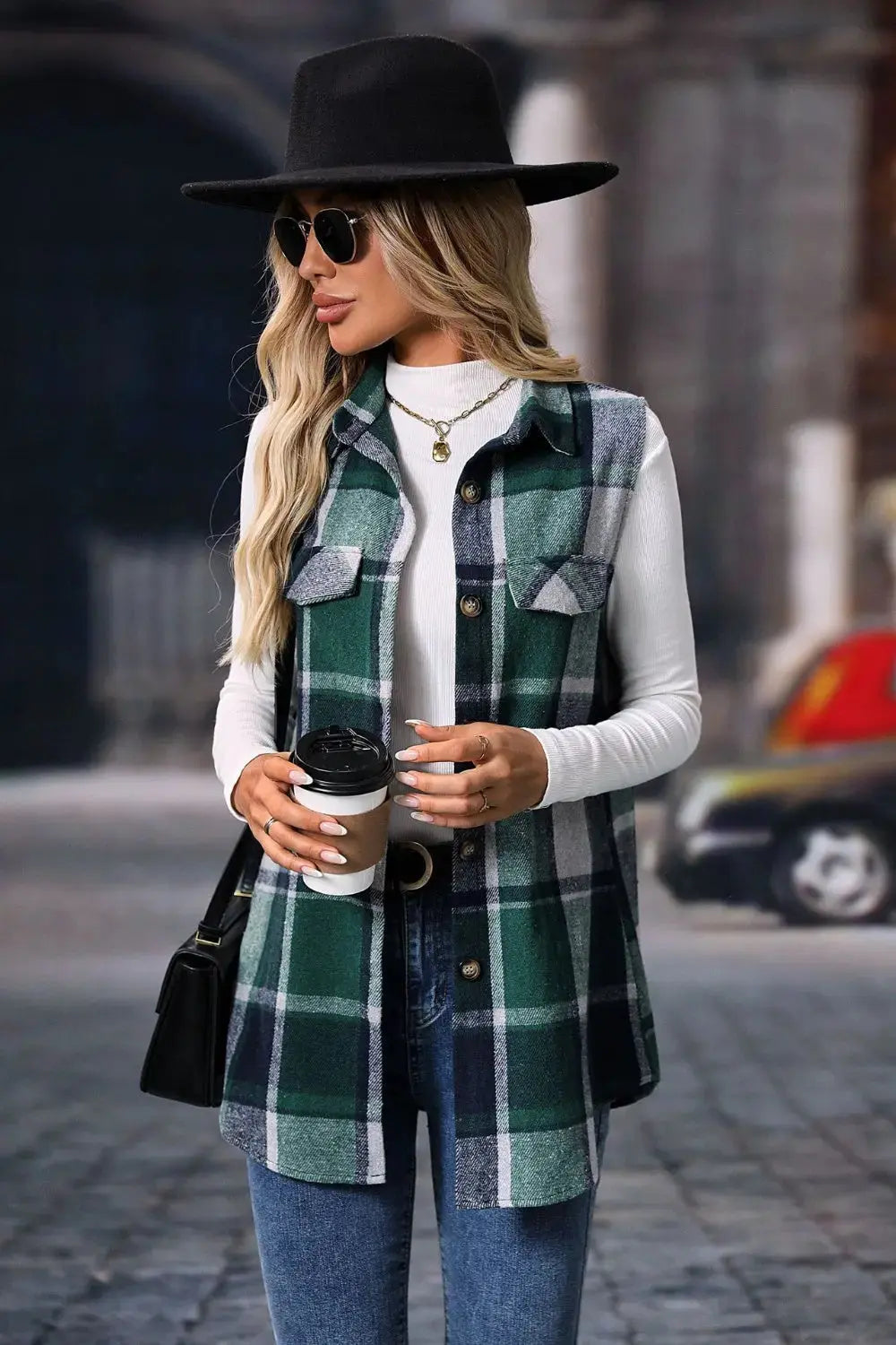 Plaid Button Up Vest Coat - Image #8