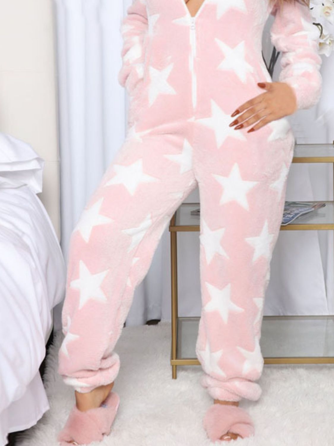 Zip Up Long Sleeve Hooded Lounge Jumpsuit