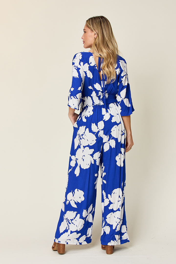 Double Take Full Size Tie Back Wide Leg Jumpsuit