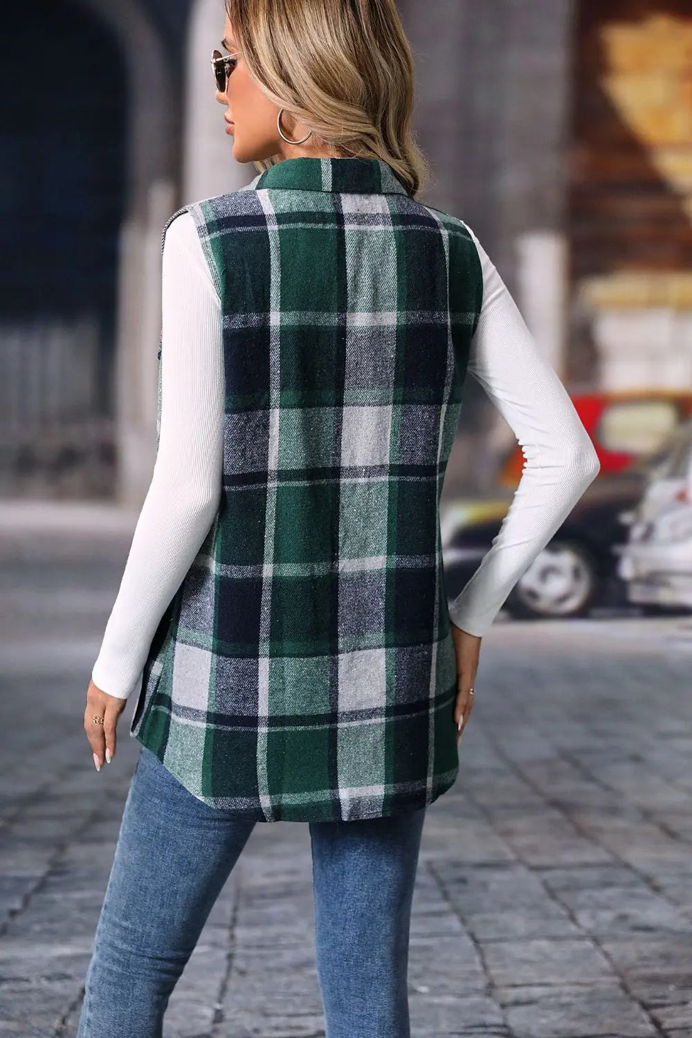 Plaid Button Up Vest Coat - Image #12