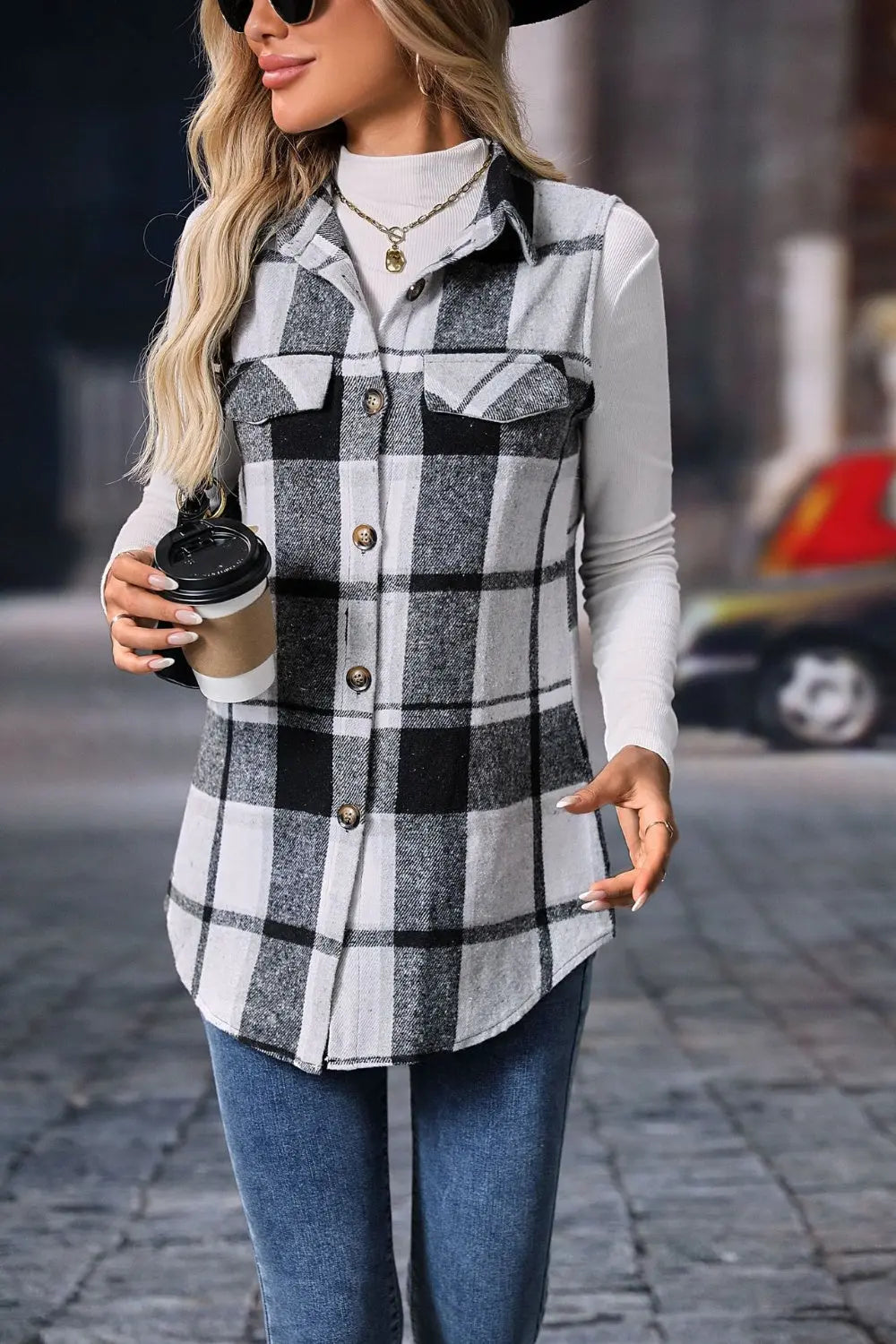 Plaid Button Up Vest Coat - Image #17