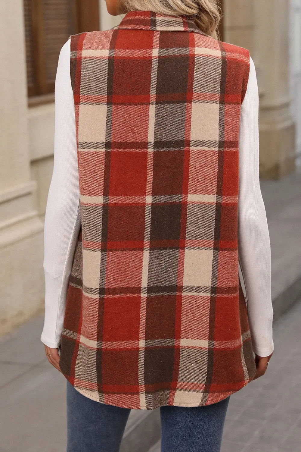 Plaid Button Up Vest Coat - Image #2