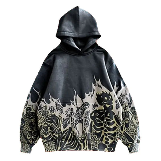 Men's Hip Hop Goth Skull Long Sleeve Oversized Hoodies