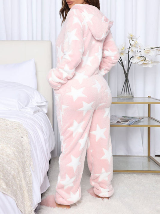 Zip Up Long Sleeve Hooded Lounge Jumpsuit
