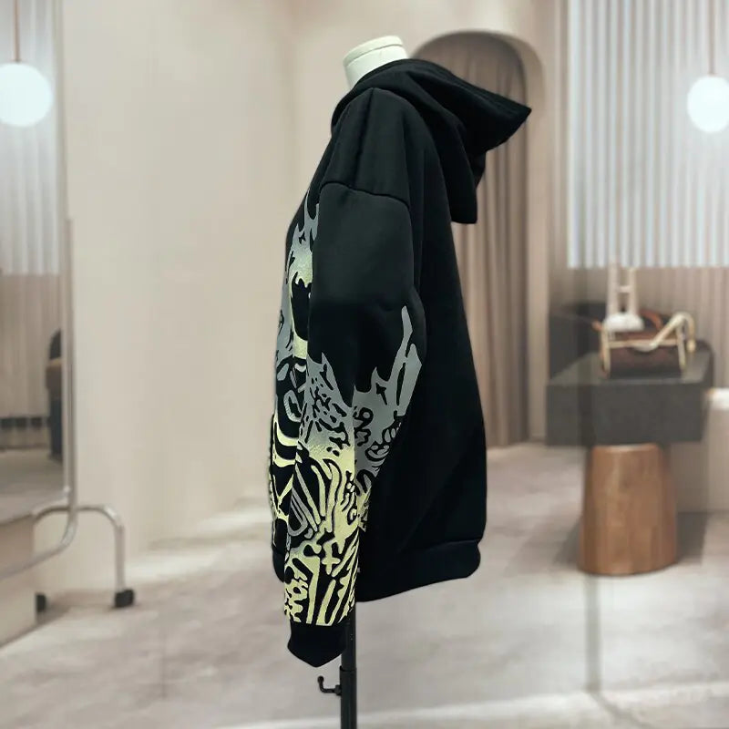 Men's Hip Hop Goth Skull Long Sleeve Oversized Hoodies