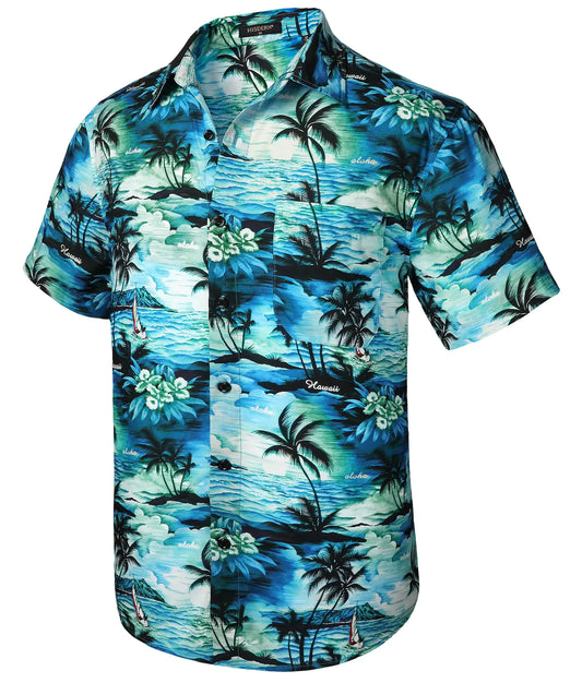 Hawaiian Shirt for Men Short Sleeve Button Down Shirt Men Casual Summer Tropical Beach Aloha Shirts for Men Hawaii Party XX-Large A3-teal Blue (Sunny)